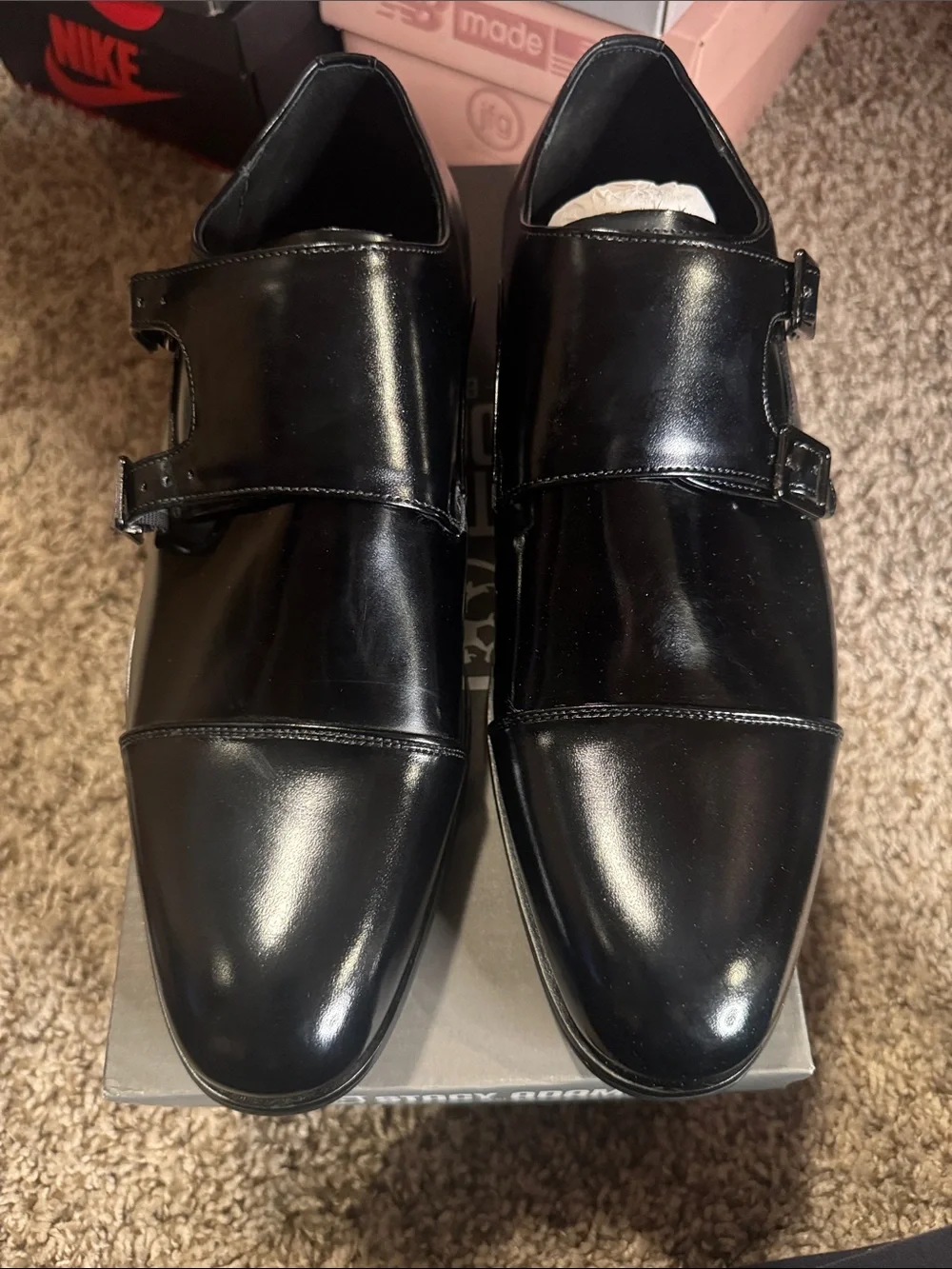 Stacy Adams Black Double Monk Strap Cap-Toe Oxfords